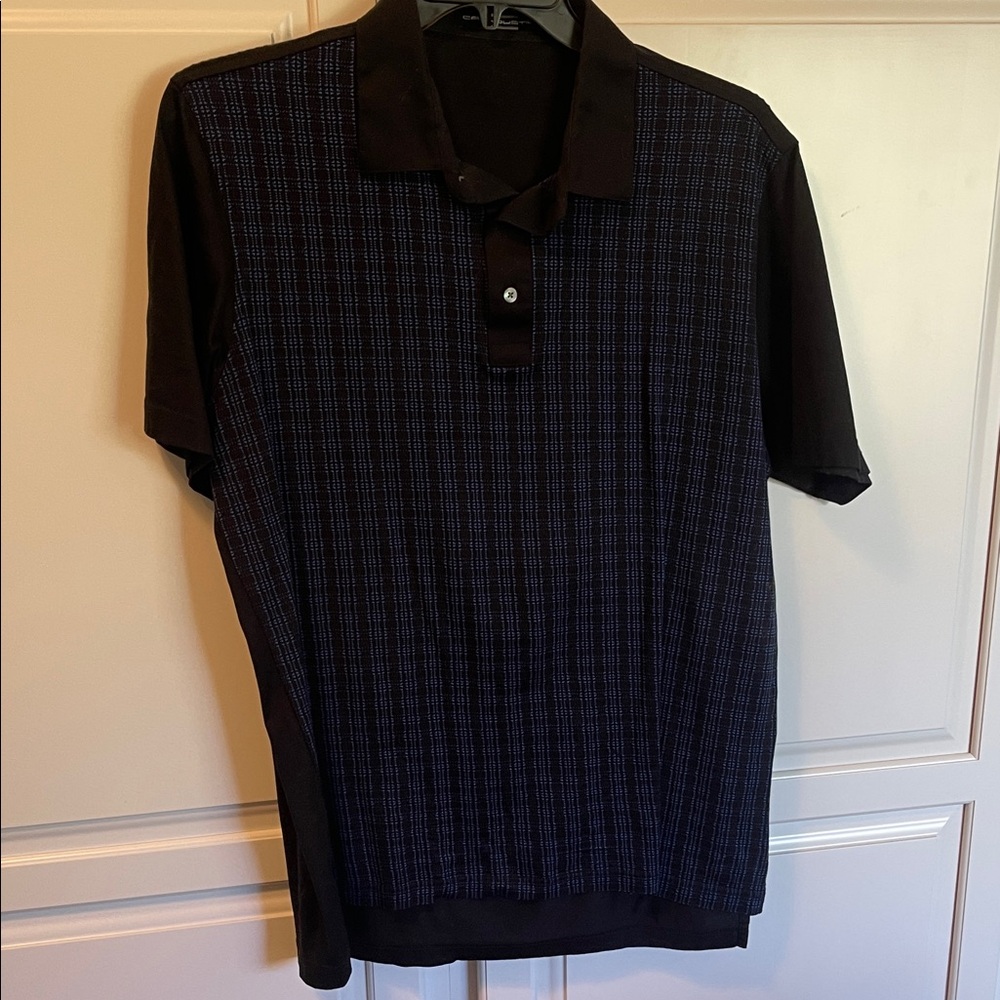 Men's Black Polo Shirt with Blue Pattern